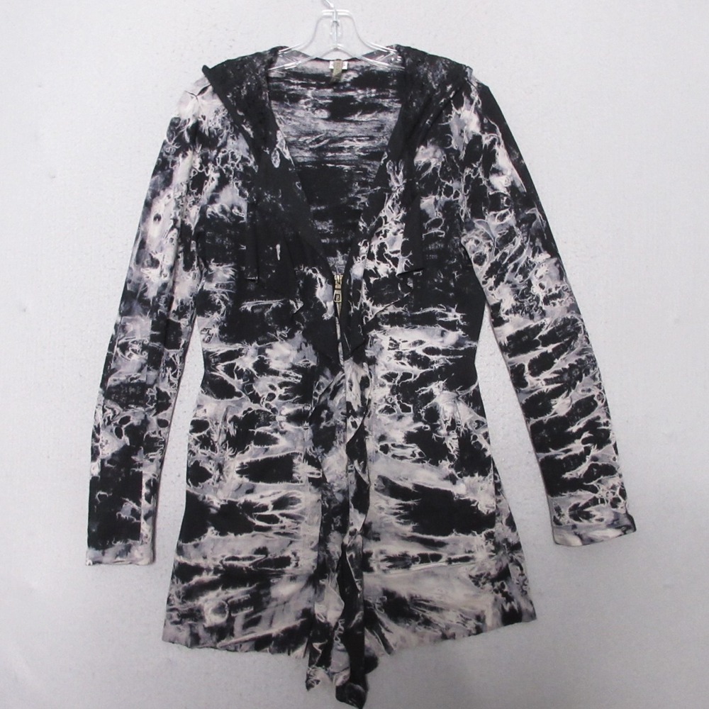 XCVI Jacket Small Ruffle Lagenlook Zip Lace Hood Tie Dye Cozy Travel Comfortā